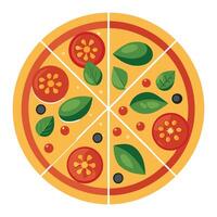 pizza slice with tomatoes, basil and cheese vector