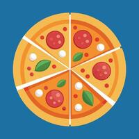 pizza slice icon with cheese and pepperoni on a blue background vector