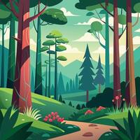 illustration of a forest path in a flat style vector