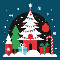 Christmas tree and presents on a blue background vector