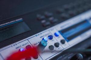 Close Up of Audio Mixing Console with Illuminated Controls photo