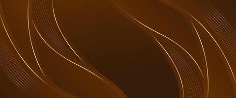 Dark brown Luxury banner background. Abstract wave background with gold lines vector
