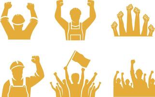 Labor Day concept background elements collection. Man with raise fist hand collection set. vector