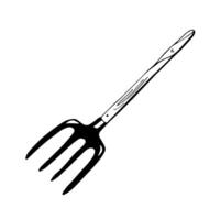 Pitchfork on isolated white background in hand drawn style. Monochrome. vector