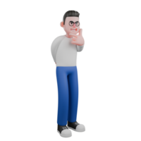 Editor in Cartoon Style 3D Model Illustration. A male editor stands with his right hand behind his waist, and his left hand on his chin, looking at something while thinking expression. png