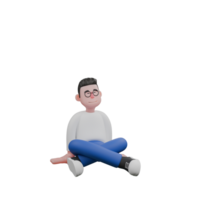 Cartoon Character 3D Model Editor Design. A male editor sits cross-legged on the floor with both hands at his sides. Design Character. png