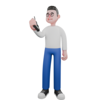 Cartoon Character 3D Model Editor Design. A male editor stands holding a remote in his right hand, and his left hand clenched. Illustration Design. png
