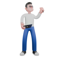 3D Model Cartoon Character for Editing. A male editor stands with his right hand holding a tablet and his left hand holding a pen. Design png