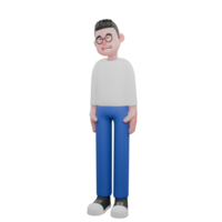 Cartoon Character 3D Model Editor Design. A male editor stands with his hands on his waist and his eyes closed, laughing expression. Illustration Design. png