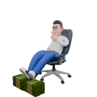Professional Editing 3D Cartoon Model. A Male Editor stands with both hands on his hip, chest puffed out, head raised, expression full of confidence . Illustration Design png