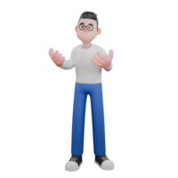Editor in Cartoon Style 3D Model Illustration. A Male Editor stands with both hands in front of his chest, friendly smile on his face . Design Character png