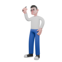Editor in Cartoon Style 3D Model Illustration. A male editor stands with his right hand raised while holding a pen, and his left hand is on his waist. Design Character. png