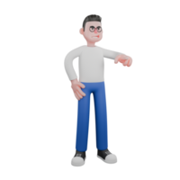 Editor in Cartoon Style 3D Model Illustration. A Male Editor stands with one hand on his waist, the other hand pointing at someone with sly smile expression . Design Character png