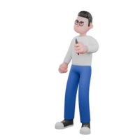 Cartoon Character 3D Model Editor Design. A male editor stands with his left hand holding a pen and his right hand clenched. Professional Model. png