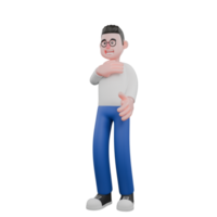 Editor in Cartoon Style 3D Model Illustration. A Male Editor stands with one hand on his chest, expression full of concern . Design Character png