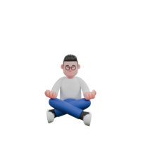 Creative Editor 3D Cartoon Character Design. A male editor sits cross-legged with both hands on his knees as if meditating. Illustration Design png