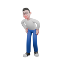 Editor in Cartoon Style 3D Model Illustration. A Male Editor stands with his hands on his waist, body slightly bent forward, mocking smile, cheeky expression . Design Character png