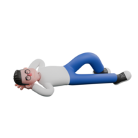 Cartoon Character 3D Model Editor Design. A male editor lies on the floor with both hands behind his fist. Illustration Design png