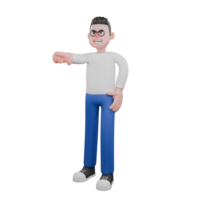 Professional Editing 3D Cartoon Model. A male editor stands with his left hand on his waist, and his right hand points forward. Illustration Design. png