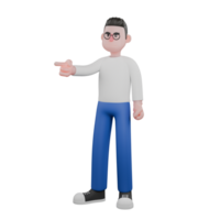 Professional Editing 3D Cartoon Model. A male editor stands with his right hand pointing forward, and his left hand is clenched. Professional Model. png