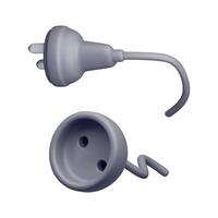 3d black plug and socket isolated. Render socket with plug connector. Electrical appliances and wire equipment vector