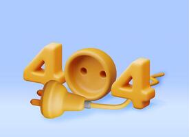 3D electric plug with 404 digits isolated. Render electrical outlet plug unplugged symbol vector