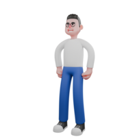 Professional Editing 3D Cartoon Model. A Male Editor stands straight with both hands on his waist, an enthusiastic expression . Illustration Design png