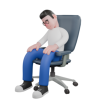 3D Model Cartoon Character for Editing. A male editor is sitting on a chair with both hands on his knees, a sleeping expression. Illustration Design png