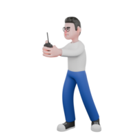 Professional Editing 3D Cartoon Model. A Male Editor stands with both hands forward while holding a drone remote, smiling expression . Illustration Design png