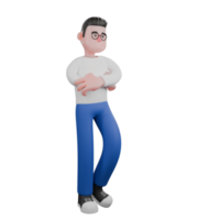 Professional Editing 3D Cartoon Model. A male editor stands with both hands crossed in front of chest, expression full of confidence. Illustration Design png