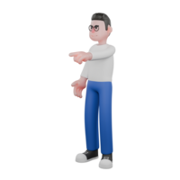 Editor in Cartoon Style 3D Model Illustration. A male editor stands with one hand pointing forward while the other is open at his side. Design Character png