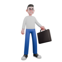 Editor in Cartoon Style 3D Model Illustration. A Male Editor standing with one hand holding a briefcase, smiling expression . Design Character png