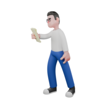 Editor in Cartoon Style 3D Model Illustration. A Male Editor stands with one hand holding several sheets of paper, serious expression . Design Character png