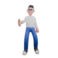 Cartoon Character 3D Model Editor Design. A male Editor stands with his right hand holding a pen while his left hand is clenched at his side. Professional Model png