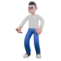 Cartoon Character 3D Model Editor Design. A Male Editor walking with one hand holding a pen, focused expression. Professional Model png