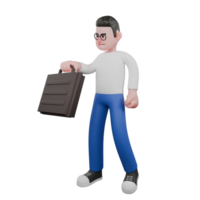 Editor in Cartoon Style 3D Model Illustration. A male Editor stands with one hand holding a briefcase while the other hand is clenched at his side. Design Character png