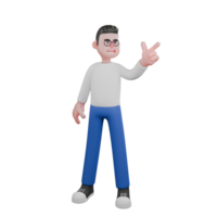 Professional Editing 3D Cartoon Model.A male Editor stands with his left hand pointing up while his right hand is at his side, serious expression. Illustration Design png