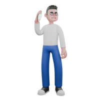 Cartoon Character 3D Model Editor Design. A male editor stands looking diagonally while holding a cellphone in his right hand Professional Model png