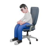 Cartoon Illustration Design of Editor 3D Character. A male editor sits on a chair with both hands on his lap, face slightly lowered, desperate expression. Professional Model png
