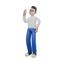 Cartoon Character 3D Model Editor Design. A male editor stands with his right hand holding a telephone, as if he wants to answer a telephone call Professional Model png
