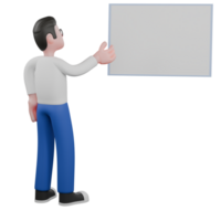 Editor in Cartoon Style 3D Model Illustration. A male editor stands in front of a whiteboard with his right hand extended forward, an expression of explaining. Design Character. png