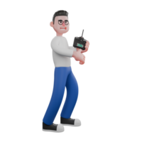 Cartoon Character 3D Model Editor Design. A male editor walks holding a remote control in his left hand, and his right hand is thumbs up Professional Model png