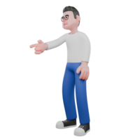 Cartoon Character 3D Model Editor Design. A Male Editor Stands facing right with one hand pointing forward, laughing expression. Professional Model png
