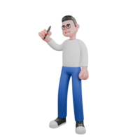 Editor in Cartoon Style 3D Model Illustration. A male Editor stands with one hand holding a pen and other hand clenched, focused expression. Design Character png
