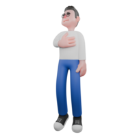 Cartoon Character 3D Model Editor Design. A Male Editor stands with one hand rubbing his chest, tense expression. Professional Model png