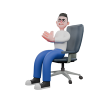 Professional Editing 3D Cartoon Model. A male editor sits with both hands together, clapping expression. Illustration Design. png