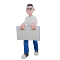 Professional Editing 3D Cartoon Model. A Male Editor walking with both hands carrying a whiteboard, anxious expression . Illustration Design png