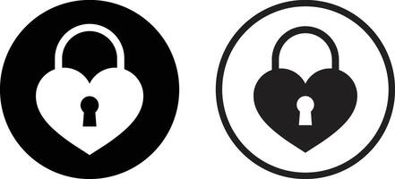 Locked heart icon set in two styles . Heart lock icon . illustration vector