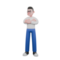 Editor in Cartoon Style 3D Model Illustration. A male editor stands with both hands in front of his chest, cold expression. Professional Model. png