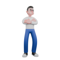 Editor in Cartoon Style 3D Model Illustration. A Male Editor stands with his arms crossed in front of his chest, head slightly raised, arrogant expression . Design Character png